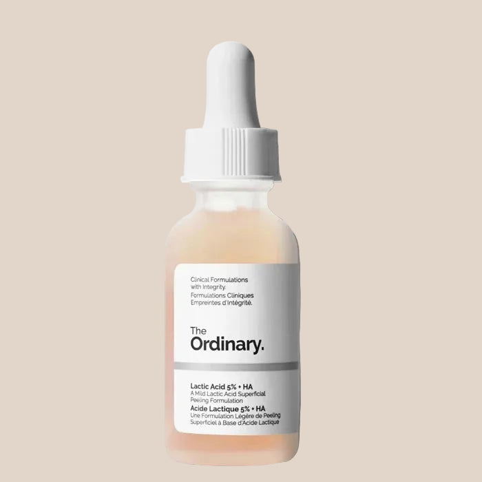 Skincare dropper bottle with 'The Ordinary' label on a white background