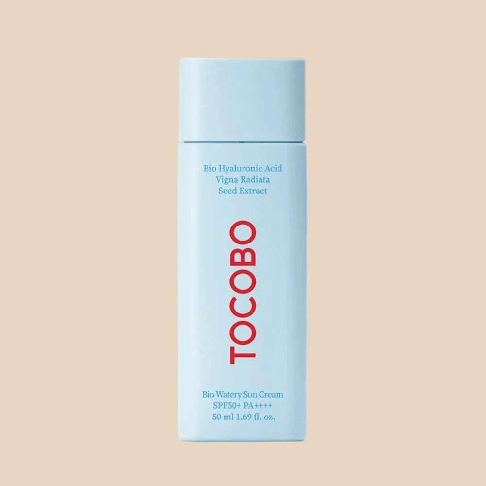 Tocobo skincare product with a light blue bottle on a white background